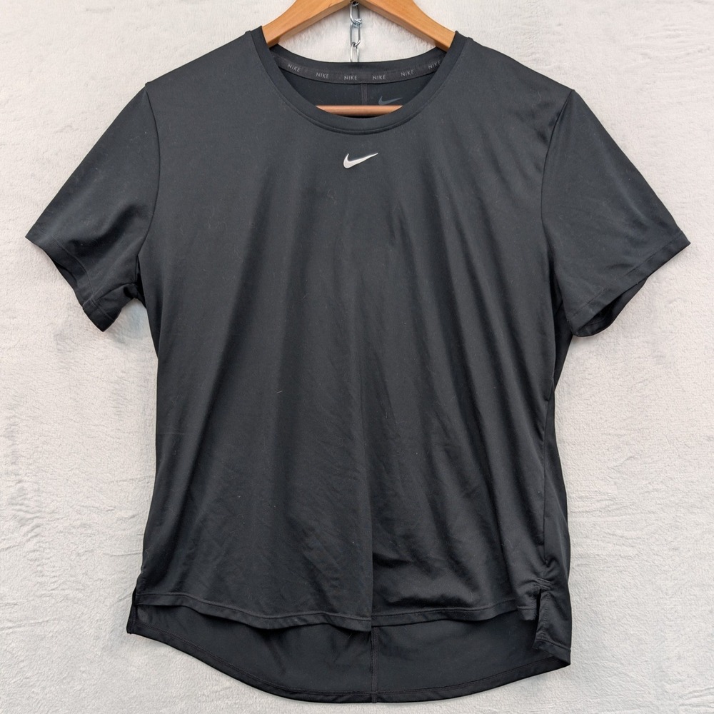 Nike Shirt Women's Large Black Dri-FIT Activewear Running Gym Center Swoosh
